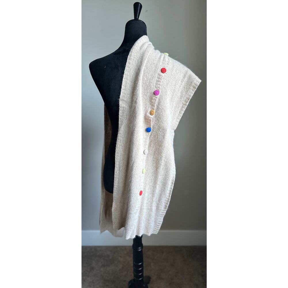 CAROLINA AMATO Cream Wool Angora Blend Button Detail Scarf Wrap - Picture 3 of 4